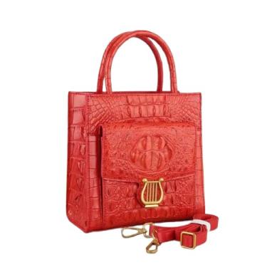 Imagem de Bolsa feminina exótica de couro de crocodilo genuína, pequena, bolsa de ombro cruzada, bolsa feminina de couro de crocodilo autêntica, Vermelho