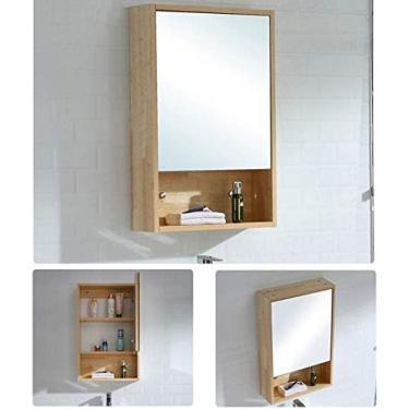 Imagem de Armário de armazenamento de parede para banheiro | Armário de remédios | Armário com espelho montado na parede | Prateleira de armazenamento para montagem em parede | Armário com porta emol