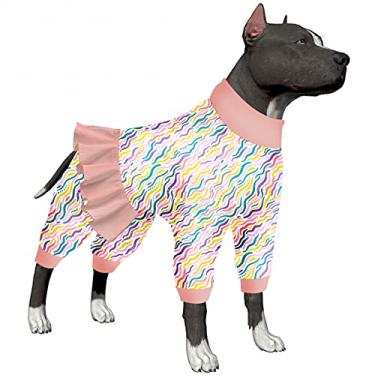 Imagem de LovinPet Pitbull Macacões para cães – Body de algodão de gola alta para cães, estampa costeira de córregos do deserto, pijama grande para cães, camiseta para vestidos de cachorro, 2GG