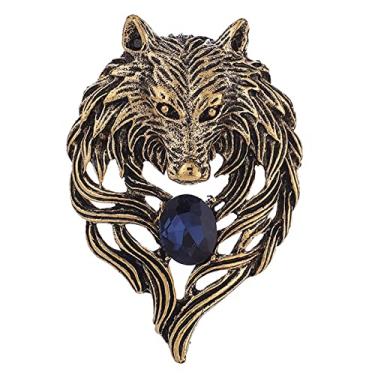 Imagem de Broche de lapela de coroa de animal vintage dourado para homens e mulheres exclusivo strass leão tigre lobo chapéu broches grosso colarinho personalizado broche acessórios para terno, Large, Metal