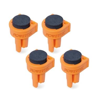Imagem de POWERTEC Cachorros de banco de 4 peças para buraco de cachorro de 0,9 cm, cão de banco de nylon com inserção de EVA, ferramenta de carpintaria para banco de trabalho, mesa MFT, bancada portátil com