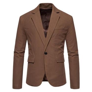 Imagem de Terno casual masculino cor sólida blazer casual bolso abotoado ajuste regular jaqueta terno, Café, G