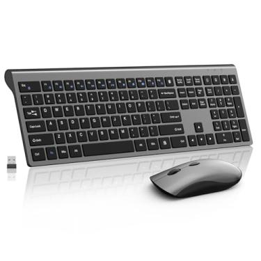 Imagem de Combo de mouse e teclado sem fio, teclado silencioso de tamanho completo com botão de calculadora, mouse de 2400 DPI, clique silencioso, conjunto USB fino sem fio para laptop, PC, Windows Mac, cinza