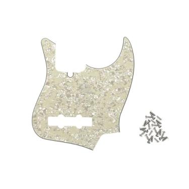 Imagem de ROZILO Pickguard de guitarra envelhecida Pearl Jazz Bass Pickguard de 10 furos para para-lama de 4 cordas Jazz Bass estilo moderno