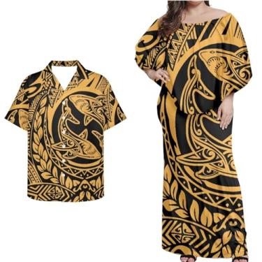 Imagem de Mornpassion Vestido polinésio feminino Puletasi Samoan manga morcego vestido havaiano camisa havaiana para casais plus size 2XS-7GG, Polinésio 20, G