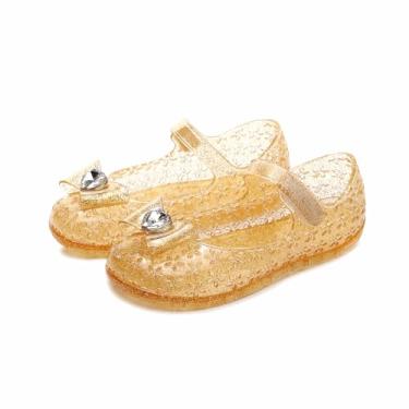 Imagem de Sandália feminina com laço de bolinhas princesa Mary Jane Jelly Sapatilha infantil para crianças/crianças pequenas, Dourado, 9 Narrow Toddler