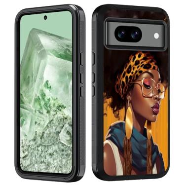 Imagem de BWOOLL Capa projetada para Google Pixel 8a, capa resistente 3 em 1 híbrida de policarbonato rígido e silicone macio à prova de choque para Google Pixel 8a 2024, mulheres afro-americanas