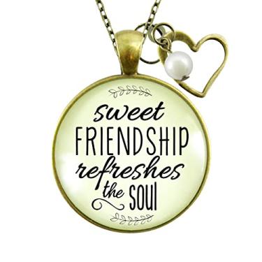 Imagem de Gutsy Goodness Colar BFF Friend Sweet Friendship Refreshes The Soul joia com pingente inspirador, Vidro