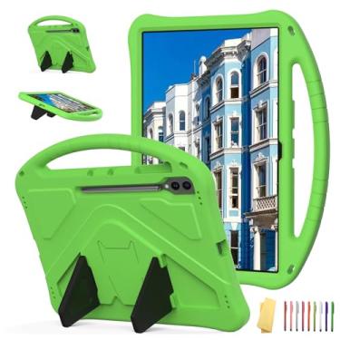 Imagem de UUcovers Capa infantil para Samsung Galaxy Tab S9 Ultra e S8 Ultra de 14,6 polegadas 2023/2022 (SM-X910/X916/X918/X900/X906) com suporte/alça para crianças, leve, macia, EVA à prova de choque, verde
