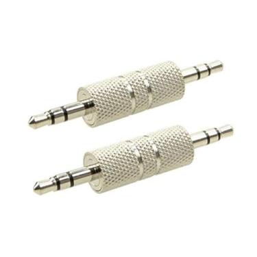 Imagem de Adaptador de tomada estéreo de 3,5 mm de 3 polos de prata de metal Duttek para conector estéreo de 3,5 mm, conectores de acoplador de fone de ouvido macho para macho de 1/8 polegada – pacote com 2