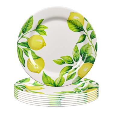 Imagem de Conjunto de 6 peças de pratos de melamina e limão, pratos de sobremesa inquebráveis para aperitivos de salada de 23 cm, resistentes a quebras, leves, utensílios de jantar para ambientes internos e