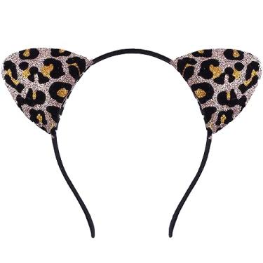 Imagem de Delicate Dew Faixa de cabelo feminina com glitter para cosplay e gatinho preto, Leopardo, tamanho �nico