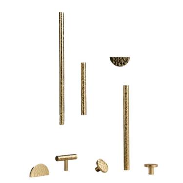 Imagem de Puxador de armário com padrão de martelo de latão maciço, padrão de batida feito à mão, redondo, meio redondo, longo, em forma de T, vários tamanhos, CH013H, PB, 128175