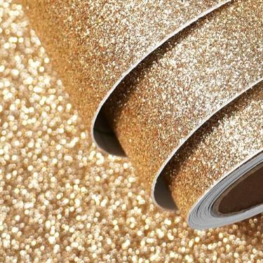 Imagem de FunStick Papel de parede com glitter dourado champanhe 40 x 1,198 cm, papel de parede removível com glitter para quarto, banheiro, à prova d'água, papel de contato com glitter dourado para paredes,