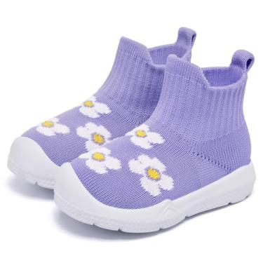Imagem de MORENDL Pantufas infantis antiderrapantes para meninos e meninas, Flor roxa, 6-9 meses