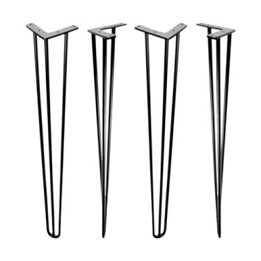 Imagem de Kit 4 Pés De Móveis Hairpin Legs 80cm 7mm Para Mesa Aparador Buffet Escrivaninha Home Office Escritório Móveis Retrô em Aço Preto Anti Ferrugem Linha Premium Delta Decor