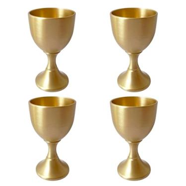 Imagem de UPTALY 4 peças pequenas taças de latão (7 cm x 4.1 cm, 30 ml/por), ouro, copo de saquê de metal, mini taças de vinho, copo shochu de cobre, para jantar, decoração, casamento, festa, aniversário