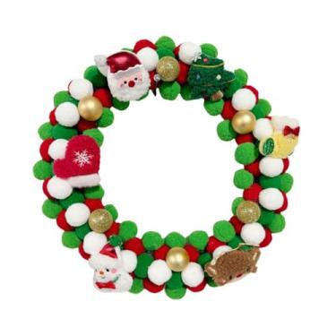 Imagem de menolana Bola de Natal Guirlanda Porta Guirlanda Artificial Inverno Guirlanda de Natal Feltro Pom Pom Guirlanda para Interior Escritório Exterior