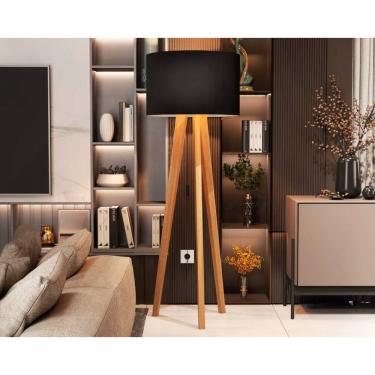 Imagem de Luminária De Chão Abajur Com Cúpula E Pés De Madeira Mobigu