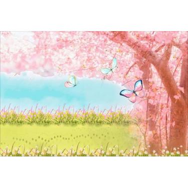 Imagem de Painel de Lona Jardim Aquarela Cerejeira Borboletas no Jardim - Fabrik