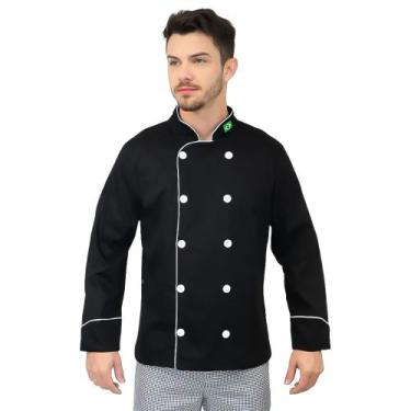 Imagem de Dolmã Chefe Cozinha Masculino com Bandeira em Algodão Preto - DEMORGAN
