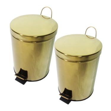 Imagem de Kit 2 Lixeiras Dourada Aço Inox para Banheiro Com Pedal 3L Fineza