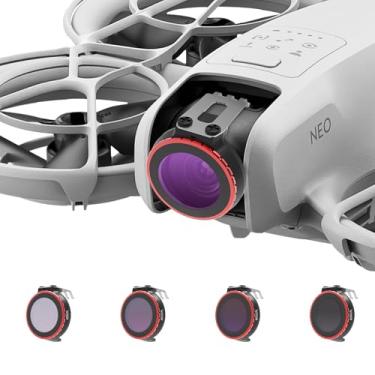 Imagem de RCGEEK Conjunto de filtros ND para acessórios DJI NEO, pacote com 4 filtros de lente de câmera cardan de alumínio para DJI NEO (ND8PL, ND16PL, ND32PL, ND64PL)