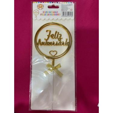 Imagem de Topo de bolo Feliz Aniversário - Mtx Cor , dourado 