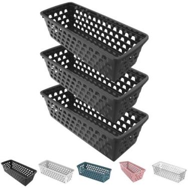 Imagem de Kit 3 Cesto Organizador Multiuso Decorativo Pequeno Comprido p/ Gaveta