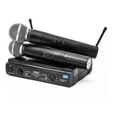 Imagem de Microfone Sem Fio Duplo Uhf 50 Metros Le-906 110/220 - Lelong