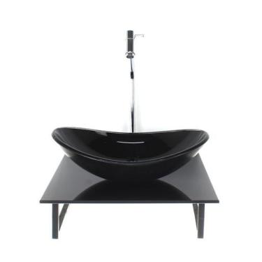 Imagem de Kit cuba de vidro oval 10mm com tampo de vidro 40cm x 40cm preto full 