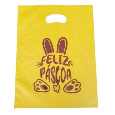Imagem de 100 Sacolas Tema Páscoa 30x40 Vazada Amarela - jgembalagens