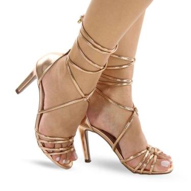 Imagem de Sandália Feminina Salto Alto Fino Amarração P10 - Modarpe, Rose gold, 