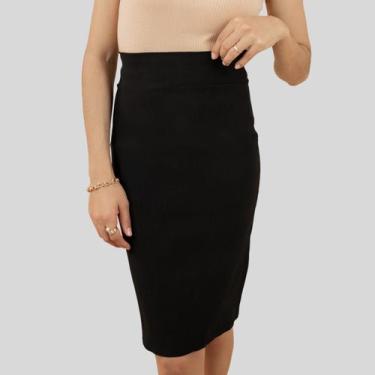 Imagem de Saia Feminina Midi Lápis Cintura Alta Preta - Mayara Manzano, M/40, Pr