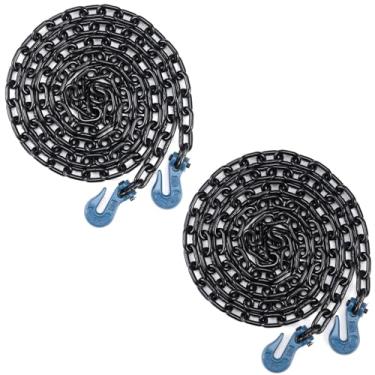 Imagem de AYMMIC Corrente de reboque de 1,5 cm (5/16"), corrente de fichário de 3,5 m, grau 70, corrente de reboque com ganchos de garra, força de ruptura de 2 kg, para cargas pesadas seguras em um caminhão ou reboque plano (2 peças)