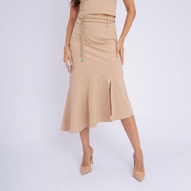 Imagem de Saia susie midi babado em linho feminino - Susie Modas, Bege, P