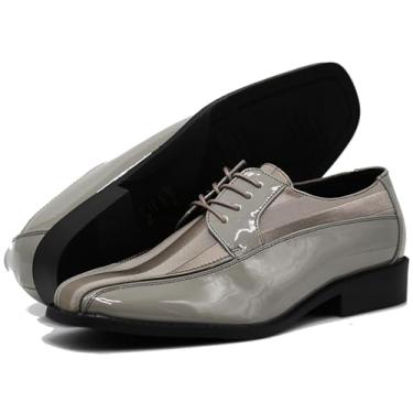 Imagem de BMY Sapato social masculino listrado de cetim combinando com patente superior Oxford formal, Cinza, 42