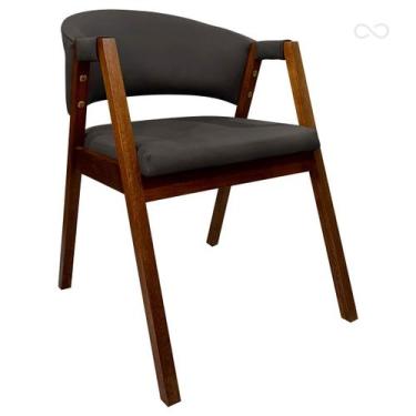 Imagem de Cadeira de Jantar Estofada Madeira com Braço Ravena Curva Marrom Café 