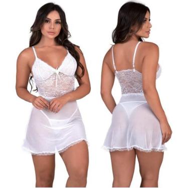 Imagem de Camisola Sexy Transparente Sensual Com Calcinha Fio Dental Tule - Auni