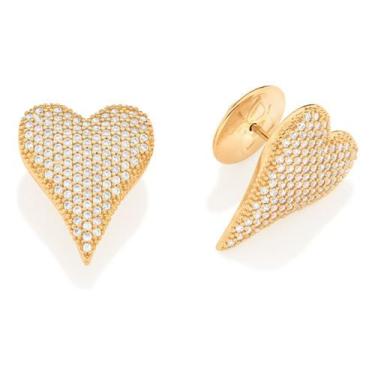 Imagem de Brinco Botão Formato Coração Cravejado Po 527087 - Rommanel, Branco, u