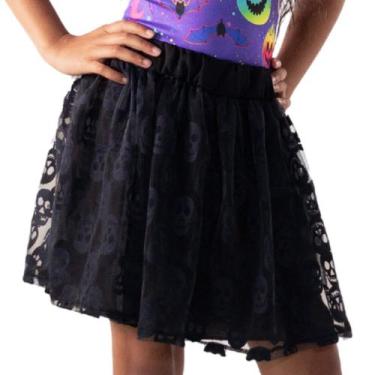 Imagem de Saia de Tule Infantil Menina Preta com Caveirinha - Magic Sky, Preto, 