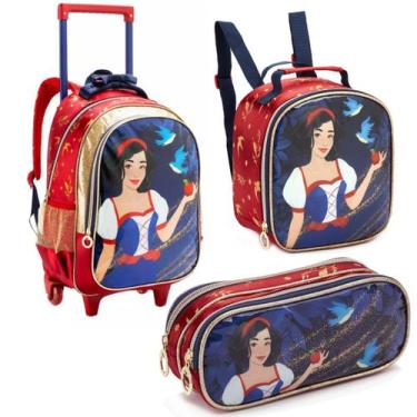 Imagem de Kit Material Escolar Princesa Mochila de Rodinhas + Lancheira Térmica 