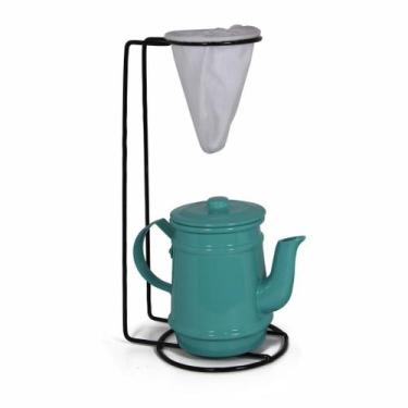 Imagem de Jogo De Café Mini Bule 400ml Alumínio + Suporte Com Coador - Verde Tif