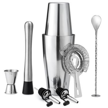 Imagem de Conjunto de coqueteleira Boston, kit de 8 peças para barman com coqueteleira de 510 g e 800 ml, coador de mistura, despejador de colher de mistura, acessórios de barra, agitador de martini de aço