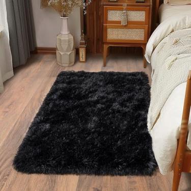 Imagem de Ailyei Tapetes macios para corredores de quarto, 5 x 7 cm, preto, macio, antiderrapante, para cabeceira, dormitório, tapete peludo longo para berçário, sala de estar