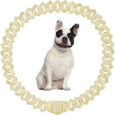 Imagem de Colar de corrente dourada para cães médios, coleira de cachorro com elos cubanos de diamante cintilante, corrente de gato com glitter brilhante, para meninas e filhotes para animais de estimação