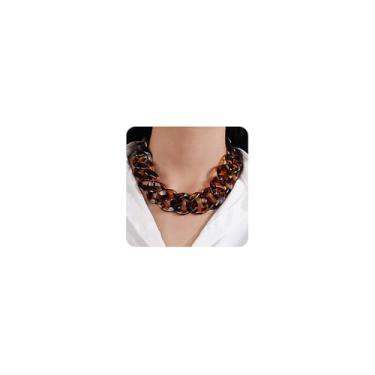 Imagem de Jumwrit Colar de acrílico colar de elo de tartaruga colar de corrente cubana colar de estampa de leopardo colar gargantilha de corrente punk para mulheres e meninas acessório