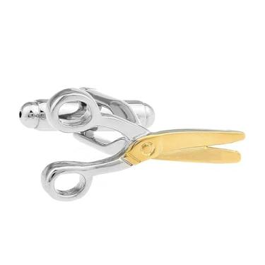 Imagem de Tesoura de 2 tons de ouro e prata abotoaduras para homens, barbeiro elegante e acessório inspirado em alfaiate, presente ideal para estilistas e entusiastas da moda, Medium, latão, Sem Pedra Preciosa