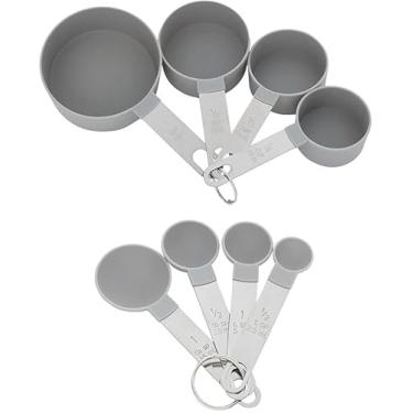 Imagem de Jogo de Xícaras e Colheres Medidoras 8 Peças. Medidor Feito Em Plástico com Alça de Aço Inoxidável. Seguro e Ideal Para Todos os Tipos de Ingredientes, Tanto Secos Quanto Úmidos