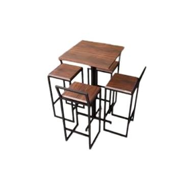 Imagem de Conjunto Mesa Alta Bar Bistrô Quadrada Imbuia 4 Banquetas Confort Industrial Black